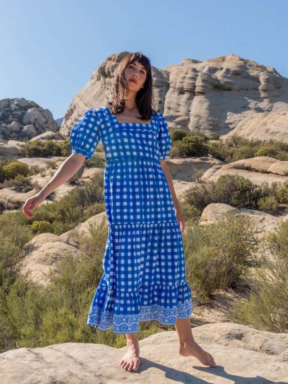 SZ Blockprint Blue Checkered Dress